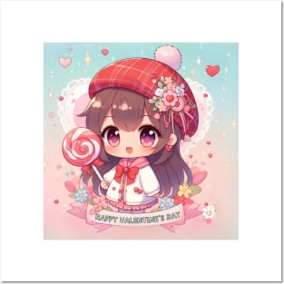 Kawaii Valentine's Day Girl Posters and Art